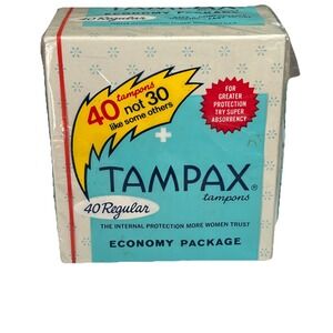 Vintage Tampax Tampons 40 Regular‎ 1970s-80s Unopened Box w/Cellophane NOS Prop
